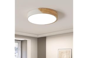 Comely Plafón LED Techo 30 W 3300 LM Lámpara de Techo LED Moderno Luz Natural 4500 K, Plafon de Techo Madera Redondo Blanco para Salon Dormitorio Cocina Pasillo
