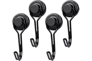 TWEOZEK 4 Pack Heavy Duty Magnetic Hooks, 30 lb+ Black Strong Swivel Swing Magnet Hooks for Camping, Fridge, Kitchen, Magnetic Coat Hangers, Van Accessories, Cruise Essentials, Refrigerator Hook, Ceiling Hook