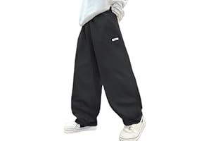 Happy Cherry - Cargohose Baggy Jungen Teenager Lange Hosen Baumwolle Elastische Taille Kinder Freizeithose Streetwear Weites Bein mit Große Taschen für Sommer Frühling Herbst Winter - 110-170