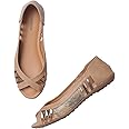 Marc Loire Women's Faux Leather Comfortable Open-Toe Slip-On Flat Ballerina Shoes for Casual Wear, Party and Formal Occasions.