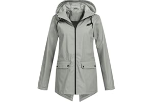 Gefomuofe Manteau de pluie pour femme - Veste de mi-saison imperméable - Veste longue softshell - Veste d'été mi-saison - Avec capuche