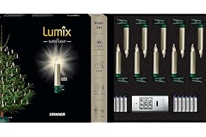 Lumix® Kabellose LED Christbaumkerzen Superlight Mini Metallic Basis-Set mit 12 Kerzen und IR-Fernbedienung, Cashmere, Art. 75545