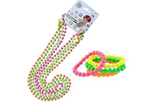 Rmeet 80er Damen Neon Perlen,1980er Jahre Kostümzubehör Set 4er Pack Fluoreszierende Neon Armbänder+4er Pack Neon Halskette Kunststoff 70er 80er Jahre Rave Perle für Party Kostüm Dress Up Multicolor