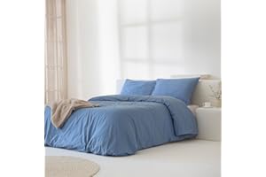 COTTON ARTean Funda Edredón Nórdico Cama 105 Percal Algodón 200 Hilos Noa Azul 2 Piezas 180x220 Cierre Botones.