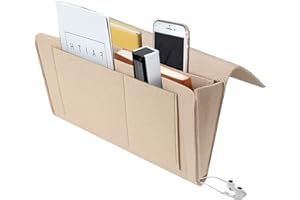 BOOWEN Betttasche Bett Organizer Filz Sofa Aufbewahrungstasche Anti-Rutsch Hängetasche Hochbett Nachttisch Hängend Tasche für Buch, Brille, iPad, Handy, Fernbedienung (beige)