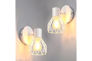 Kimjo Wall Lights E14 Adjustable, Wall Spotlights Wire Cage, Ceiling Spotlights White, Kitchen Spot Light Metal, Ceiling Lights Spotlights for Living Room Bedroom Hallway 2 Packs