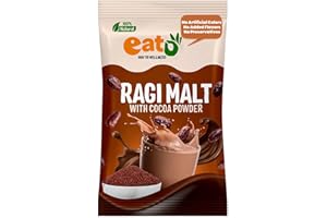 Eat5 Sprouted & Roasted Ragi Malt with Natural Cocoa Powder, High Calcium, Iron & Fiber, Instant Drink Mix, 15 Sachets, 225g Box, Vegan & Gluten-Free