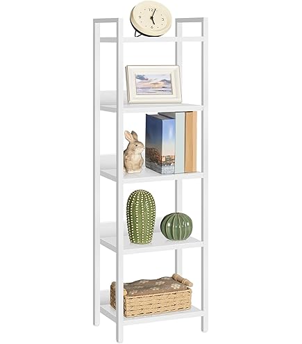 IBUYKE 5-laags houten open boekenkast - moderne vrijstaande boekenplank opbergorganizer, multifunctionele displaystandaard voor slaapkamer, woonkamer en thuiskantoor, opbergkast, wit WBC005W