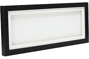 BOLDON FRAMING 24x12" Black Solid Wood 3D Deep Box Picture Frame Display Memory Box With White Mount For Medals Memorabilia Flowers etc