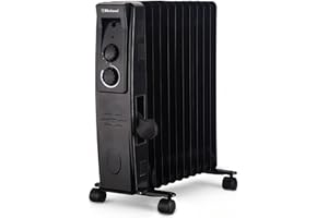 Belaco Oil Filled Radiator 11 Fins, Portable Electric Heater with Adjustable Thermostat, 3 Heat Settings, Overheat Protection, 2500W, Heavy-Duty Castors