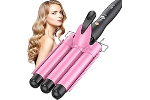 CREBEAU Hair Curler, 25mm 3 Barrel Hair Waver Curling Wand with 2 Temperature Control 60s Quick Heating for Long/Short Hair Styling, Big Wave Electric Hair Crimpers Tongs Best Gift for Women