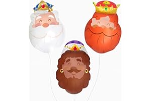 HORECA COLLECTION 3 Unidades - Globo Navideño Foil Reyes Magos Metalizado de 50 x 40 cm (3 Unidades) Apto Helio. Globos fiesta, decoración Navidad, para celebraciones y fiesta de reyes magos.