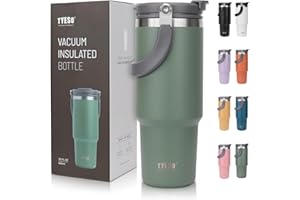 Riley Joy Thermobecher 900ml, 1200ml Trinkbecher mit Deckel und Strohhalm aus Edelstahl Isolation von Warm- und Kaltgetränken Kaffeebecher für Wasser, Kaffee oder Eistee (Grün, 900 ml)