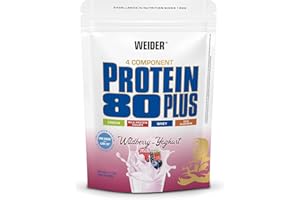 ‎WEIDER Weider Protein 80 Plus 500 g – Mieszanka Białek z Kazeiną, Izolatem Mleka i Białkiem Jaj, Bez Tłuszczu i Cukru, Smak Jagodowy