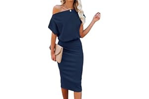 Dressmine Womens Midi Short Sleeve Prom Dress Off The Shoulder Evening Party Formal Cocktail Dresses