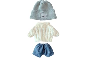 niannyyhouse Costume de poupée en peluche - 20 cm - Chapeau carré - Pull blanc - Short en jean - Vêtements de poupée Kpop (gris)