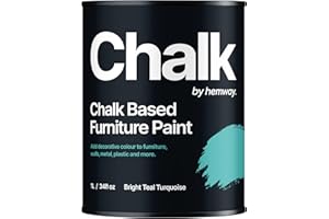 HEMWAY Bright Teal Turquoise Chalk Style All-in-One Matt Paint for Furniture, Home Decor, Cabinets, Crafts, Eco-Friendly, Matt Paint, Shabby Chic, Chalky Finish, Walls, Wood, Doors, Tables, Chairs - 1L