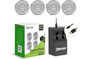 EEMB Batería Recargable LIR2450 Cargador de batería de Iones de Litio 2450 con batería de celda de Moneda de Iones de Litio de 3,7 V y 120 mAh (Cargador de 4 W 1 (Paquete de 1))