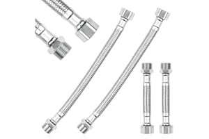 VFFNFF 4 Mangueras Flexibles 3/8, Acero Inoxidable 304, Manguera Blindada de 3/8 Pulgadas y Rosca Exterior, Extensión Flexible para Grifo, Baño, Inodoro y Cisterna (20cm/10 cm)