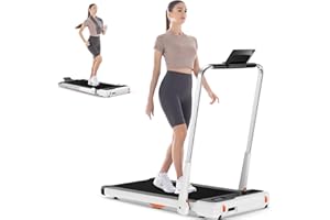 HomeFitnessCode Folding Treadmill, 2 in 1 Under Desk Treadmill with Shock Absorption, Installation-Free, 1-10km/h Speed Range and LED Display, Electric Treadmills for Home Office, 120kg Capacity