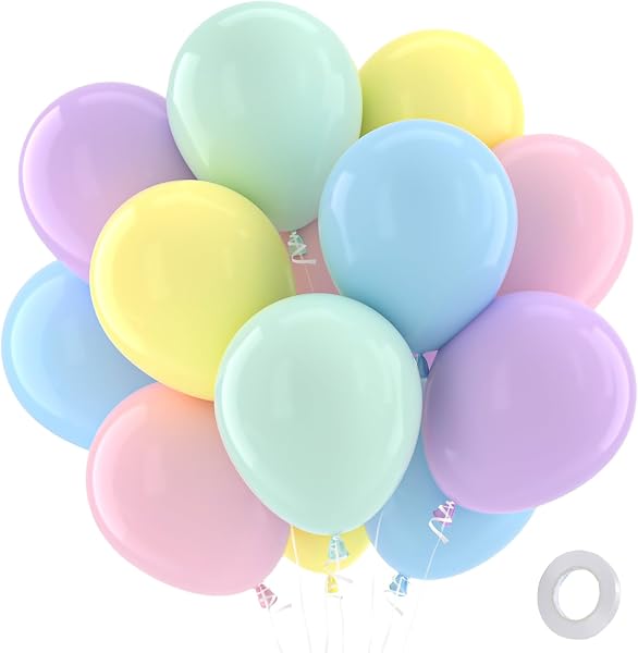 QIFU Pastel Balloons 100 Pack Party Latex Balloon - 12 Inch Rainbow Balloon Macaron Pink Yellow Purple Green Blue Balloons For Kids Girl Birthday Party Decorations Princess Engagement Baby Shower - 1