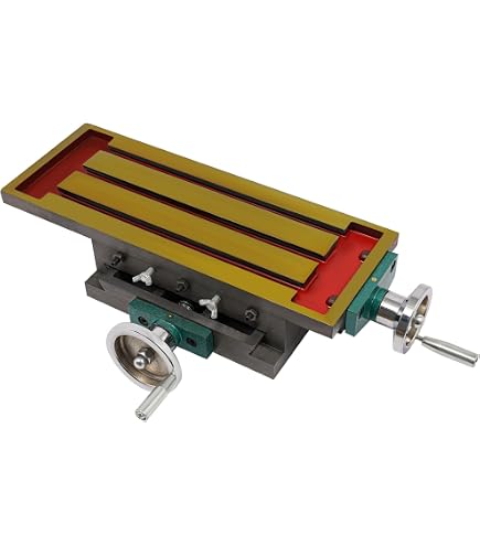 Table De Fraisage XY 2 Axes - Course X 27cm Y 12,5cm - En Fonte - Compatible Perceuses, Fraiseuses - Rouge/or/argent - 2