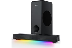 MEREDO Soundbar per TV - 3.1CH Sistema Audio Surround per Gaming su PC con Subwoofer, Illuminazione RGB, Sincronizzazione Audio, Bluetooth 5.3/HD-ARC/Ottico/AUX/USB Per Desktop, Console e Home Cinema