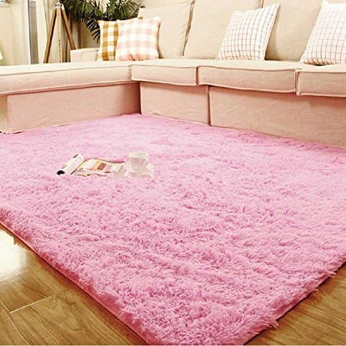 Weimanshop Living Room & Bedroom Soft Thick Anti-slip Shaggy Area Rug Modern Carpet Floor Mats 3.3 Feet by 5.2 Feet Pink