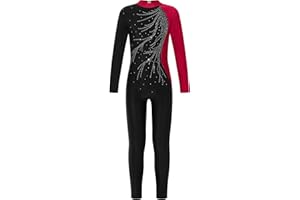 Nyeemya Brillantes Maillot de Patinaje Artistico Gimnasia Ritmica para Niñas Clásico Mono de Danza Leotardo Jumpsuit Deportivo Body Manga Larga de Disfraz Bailarina