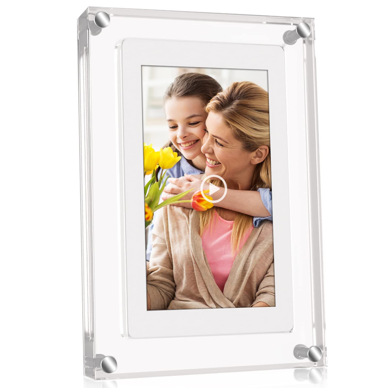 5'' Digital Picture-Video Frame, Premuim Acrylic Motion-Video Frame, 1GB Memory, 1000mAh Built-in Battery, Perfect for Home Decor and Heartfelt Gifts