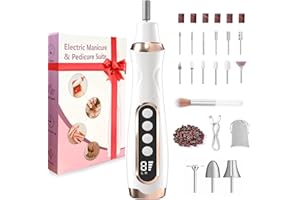 XunmotorYao Fresa per Unghie Professionale 20000 RPM Lima per Unghie Elettrica Senze Fili con Display LCD Manicure e Pedicure Elettrico tipo USB Trapano Chiodo per Casa e Salone 15 in 1 Set Blanco