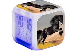 NICOLE KNUPFER Réveil cheval - Alarme animale - LED - Avec lumière - Brillant dans la nuit - Pour enfants et adultes - Cadeaux D'anniversaire pour Adultes (K)