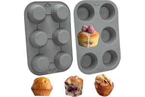 ANIMALUJOS BONDIBUY Molde Silicona Magdalenas 6 Cavidades, Bandeja Antiadherente de Silicona para Horno, Molde de Silicona para Cupcakes, Bandeja Muffins Silicona (6 Cavidades, Silicona Gris)