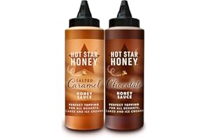 Hot Star Honey Chocolate & Caramel Sauce | Hand Crafted Sweet Honey Sauces | Perfect Topping for All Desserts, Cakes and Ice Creams…. Twin Pack 610 g Bottles