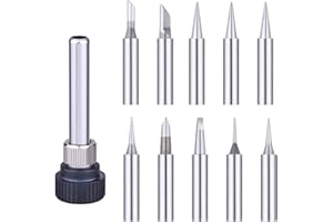 LUOGE 10 panne à souder 900 M-T en cuivre plaqué or - Pointes de fer à souder sans plomb - Kit de pointes de rechange avec manchon de soudure pour station de soudure Hakko Quick Aoyue Yihua Maplin ABF