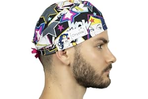 CHRYSVAL - Calot Court Wonder Woman - Bonnet Chirugical Ou Calot Cuisine Unisexe 100% Coton Oeko-Tex - Réglable Avec Attaches