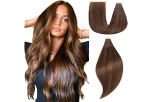 EINbeauty Extension Cheveux Naturel Adhesif 20pcs Extension Adhesive Cheveux Naturel 60cm 50g Marron foncé mêlé de châtaigne Extension Cheveux Naturel Tape In Hair Extension(24Pouce,2/2/6#)