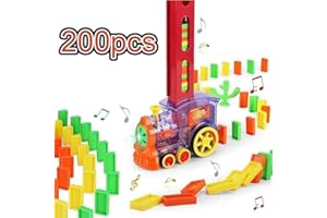 OBEST Domino Zug Spielzeug Set, Elektrischer Zug 200PCS der Domino Rallye, Modell Spielzeug Set mit Dominosteinen, Lernspielzeug für Kinder über 3 Jahre Transparente Front