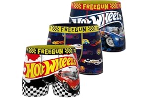FREEGUN Boxer Enfant Hot Wheels, Caleçon Garçon Originale, Ultra-Doux et Respirant (Lot de 3)