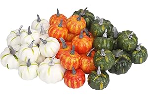 vensovo Mini Decorative Pumpkins Assorted Sizes 30pcs - Lifelike Assorted Small Foam Pumpkins Decor Great for Vase Filler Table Display Thanksgiving Centerpieces and Fall Halloween Decor