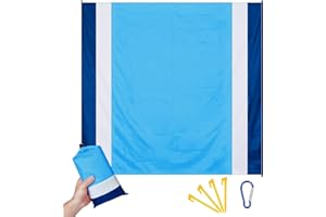 Sciphylia Coperta da Picnic 210x200CM Coperta da Spiaggia Impermeabile e Leggera Anti Sabbia Portatile Coperta da Tasca con 4 Picchetti Fixed Tappetino da Spiaggia per Campeggio Trekking, Azzurro