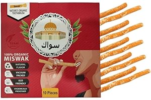 Miswak Sticks for Teeth | Sewak Natural Toothbrush | Siwak Organic Wooden Tooth Brush Oral Teeth Whitener with Holder | Vacuum Sealed (10 Pack)