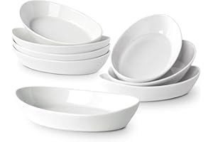 UIBFCWN Set di 8 Piatti da Forno in Ceramica, 300ML, 19.5 x 11.3 x 3.7cm, Pirofile da Forno in Ceramica Ovali, Ciotole in Porcellana per Creme Brûlée, Pirofila in Porcellana per Lasagne Torta Casseruola Tapas