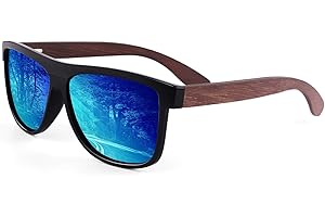 CGID Lunettes de Soleil Polarisées pour Homme et Femmes, Lunettes de Soleil en Bois, 100% anti UV400