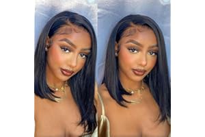 Maxine 12 inch Straight Bob Wigs 13x4 Transparent Lace Front Human Hair Wigs Pre Plucked with Baby Hair Brazilian Straight Short Bob Wigs Glueless Wigs Natural Black Color