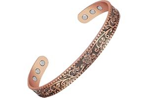 Jecanori Copper Magnetic Bracelets for Men Women,Simple Style 100% Solid Copper Brazaletes with 8pcs 3500 Guass Strong Magnets,Adjustable Cuff Bangle Gift with Jewellry Gift Box
