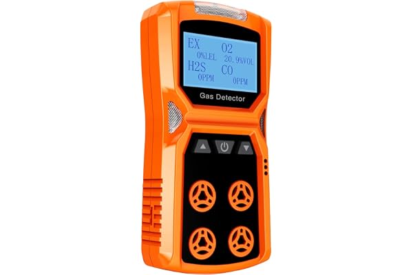 CHNADKS Portable Gas Detector, 4 in 1 (H2S, O2, CO, EX) Handheld Gas Monitor, Rechargeable Gas Analyzer with Audible Visual Vibration Alarms, Personal Gas Sniffer with LCD Display