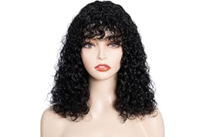 FASHION IDOL Bob Curly pelucas de pelo humano con flequillo Jerry Curl Bob pelucas de pelo humano virgen brasileña de pelo humano no pelucas delanteras del cordón para las mujeres