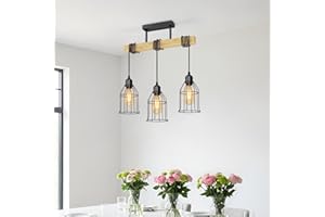 LVWIT Lampadario Sospensione E27, Lampadari Cucina Rustici con 3 Luci, Lampadari Cameretta Nero, Base di Legno, Lampadario Soffitto per Cameretta, Sala da Pranzo, Soggiorno, (Senza Lampadina)