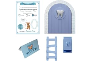 MFS MYFUTURSHOP Myfuturshop® Puerta infantil para dejar dientes de leche al Ratoncito Perez. Regalo Original para niño y niña. contiene Caja para los dientes, Escalera y 4 certificados de Diente Limpio. (Azul)